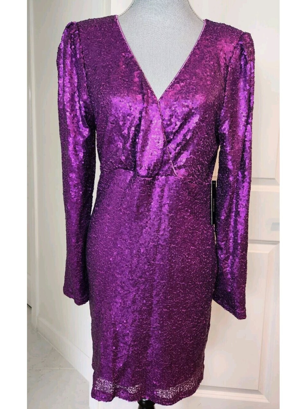 Lulus purple sequins mini dress Sz Large Poker Face Elegant Lux Lined NEW Formal